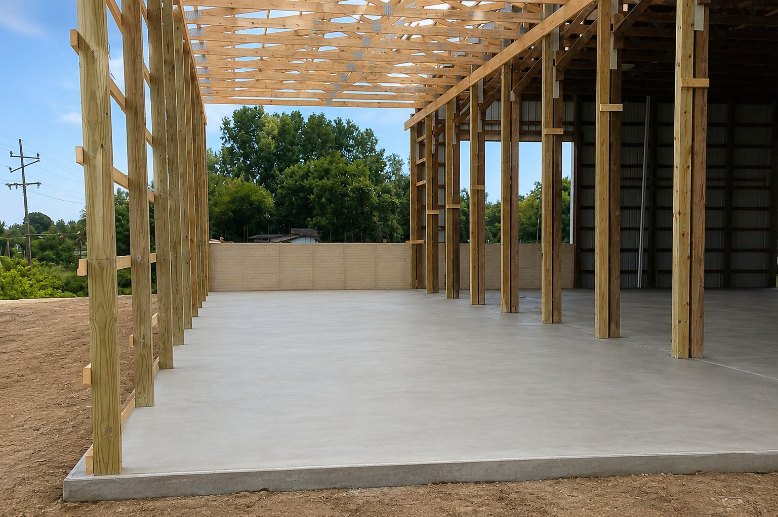 Concrete pole barn floor poured in Angola Indiana by Marc Todd Concrete