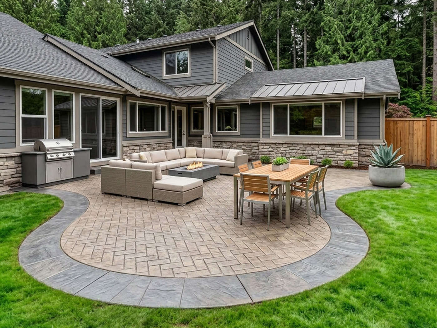 Replacement stamped concrete patio installed in Battle Creek, Michigan
