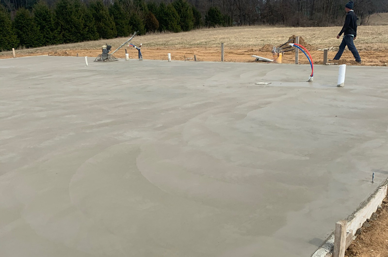 Newly poured heated concrete slab for a home in Brighton, Indiana