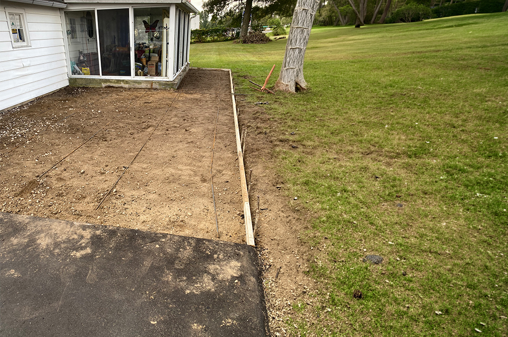Concrete patio preparation before concrete pour in Coldwater Michigan by Marc Todd Concrete