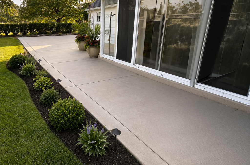 Finished broom finish concrete patio in Coldwater Michigan by Marc Todd Concrete