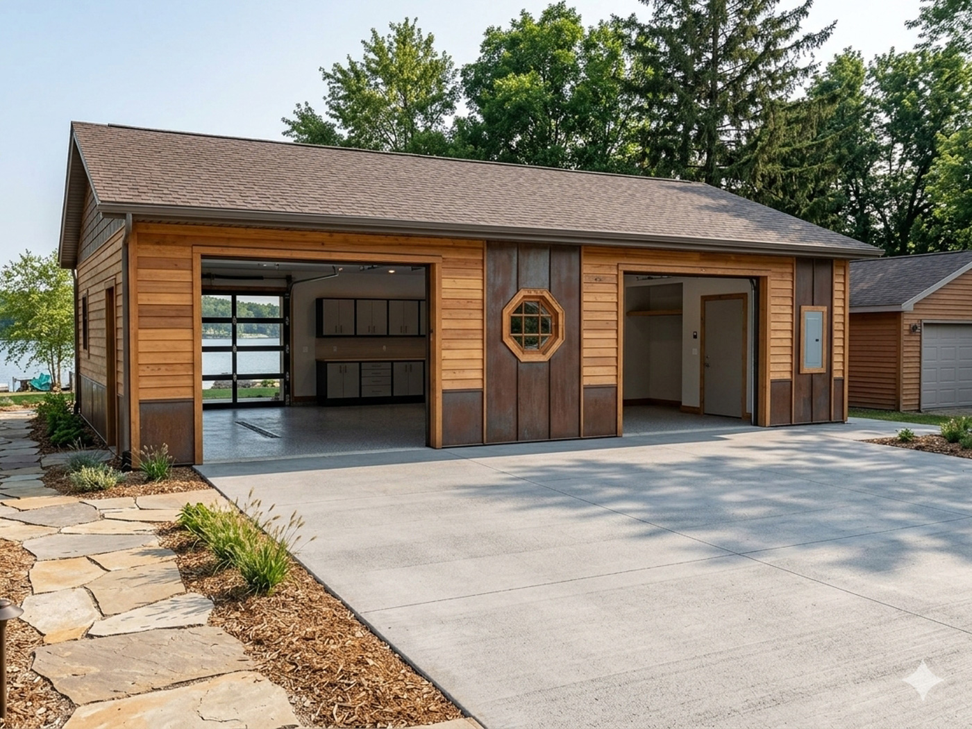 Replacement concrete garage floor and driveway in Goshen, Indiana