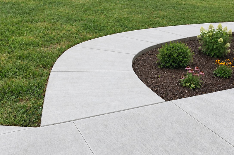 Curved concrete sidewalk and driveway in Jones, Michigan by Marc Todd Concrete
