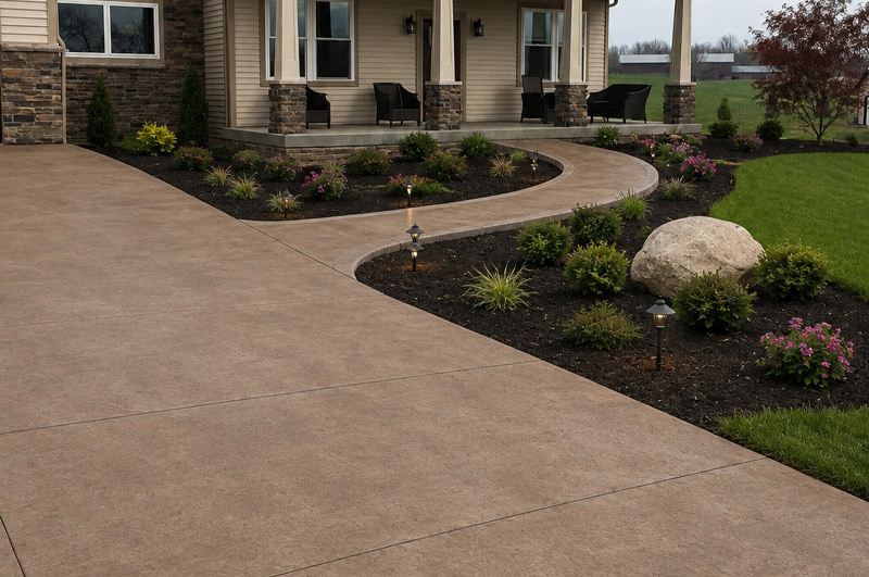 Colored concrete driveway, sidewalk, porch and steps in Kalamazoo, Michigan