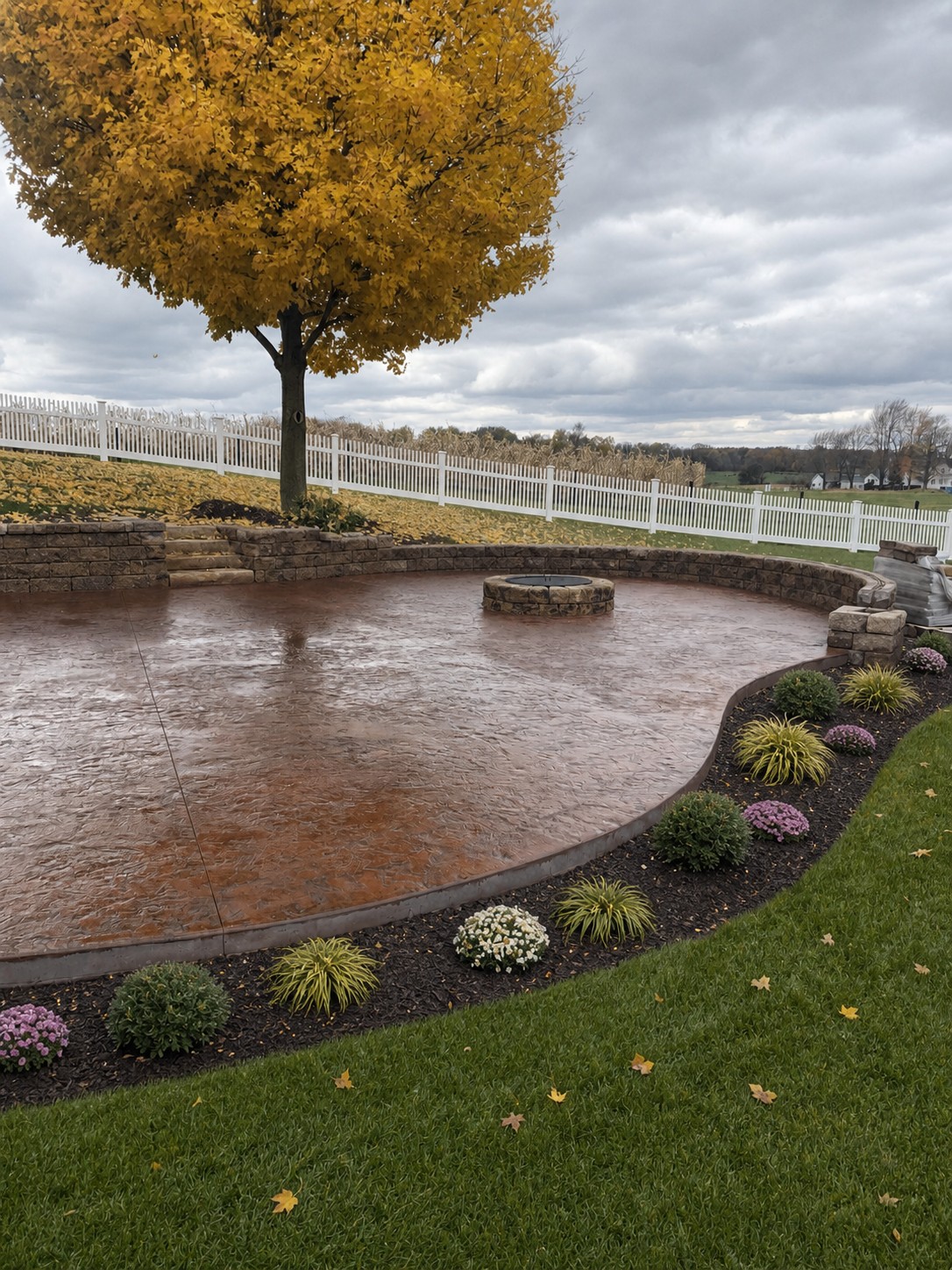 Stamped concrete patio poured in LaGrange Indiana by Marc Todd Concrete
