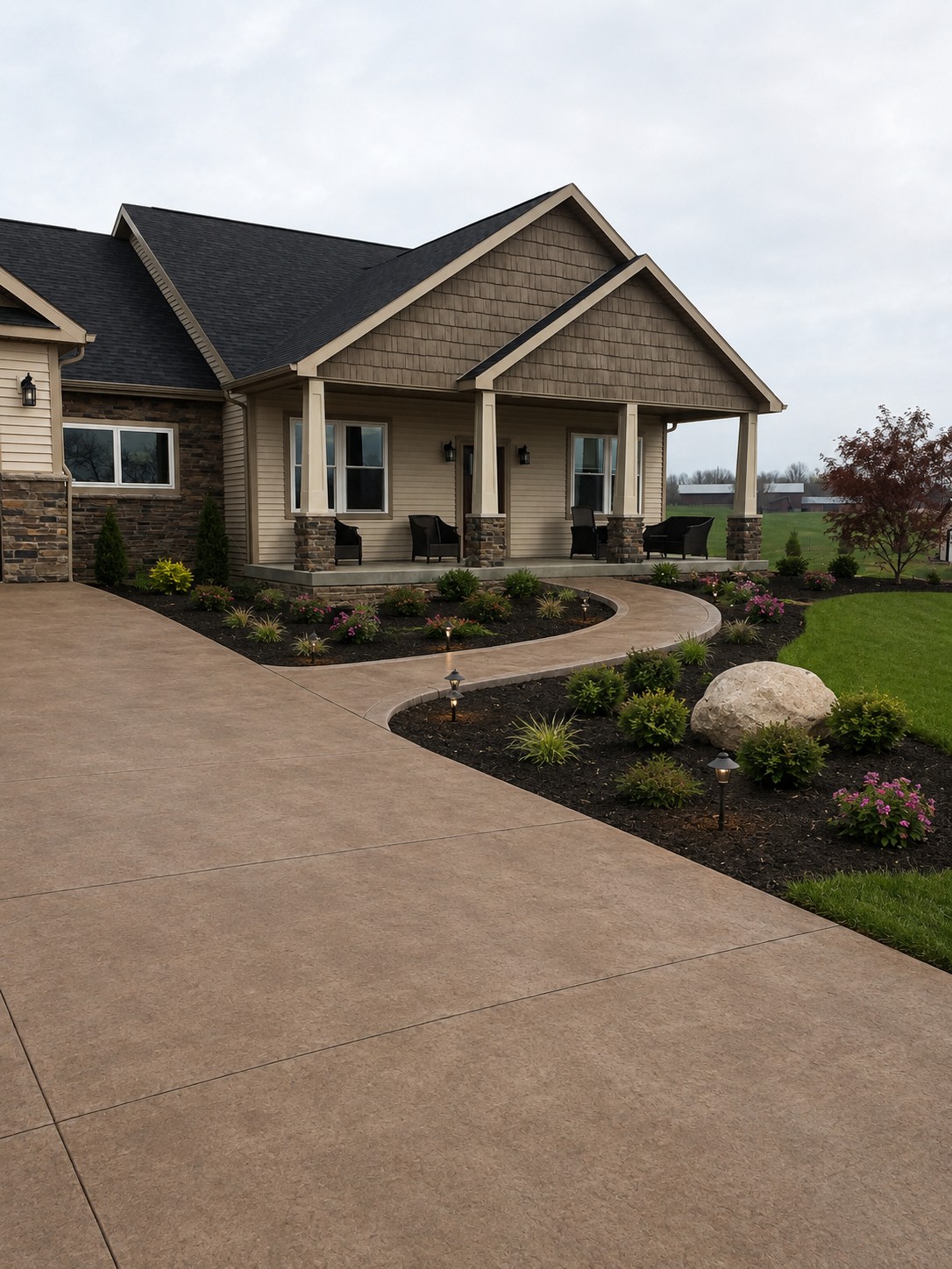 Colored concrete driveway in LaGrange Indiana by Marc Todd Concrete