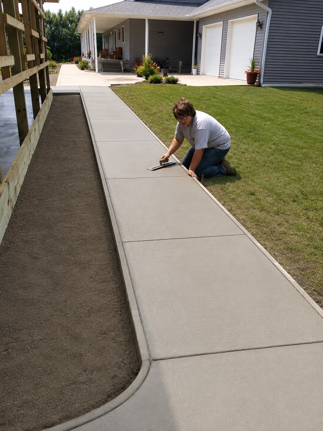 Concrete sidewalk being finished in LaGrange Indiana by Marc Todd Concrete