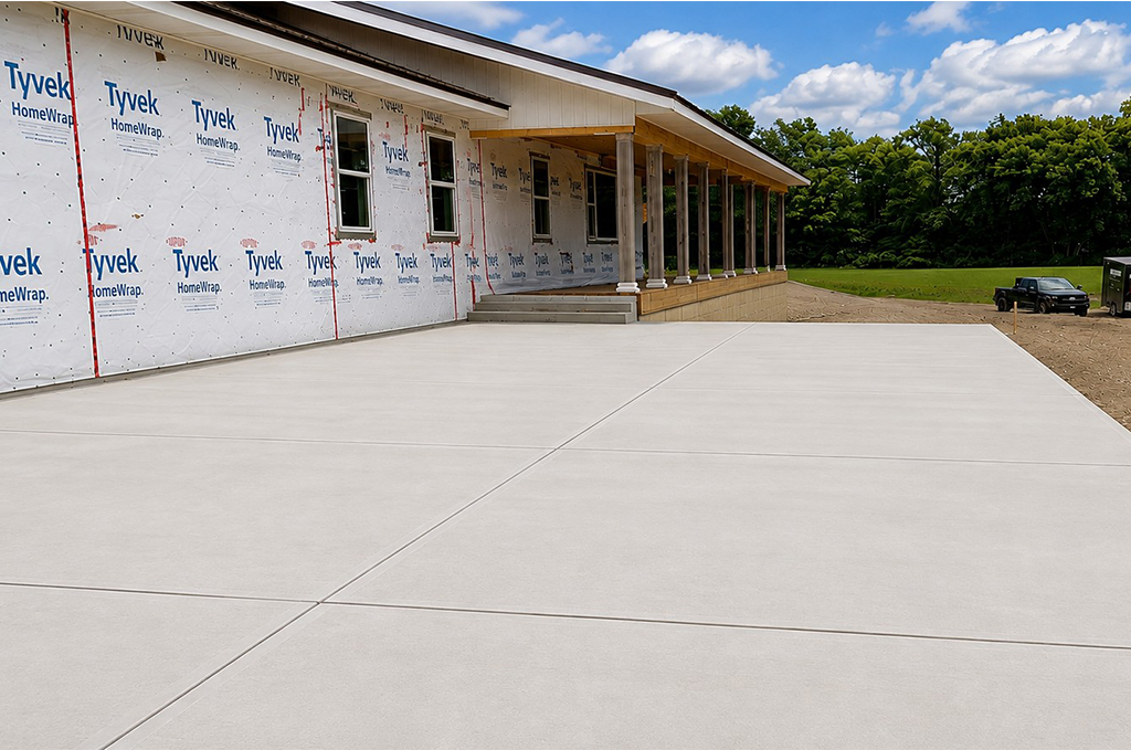 Finished concrete parking area and driveway entrance in Middlebury Indiana by Marc Todd Concrete
