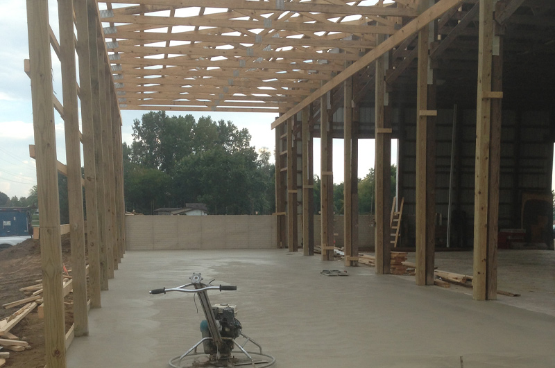 Concrete barndominium shop floor and new-home floor in Scott, Indiana