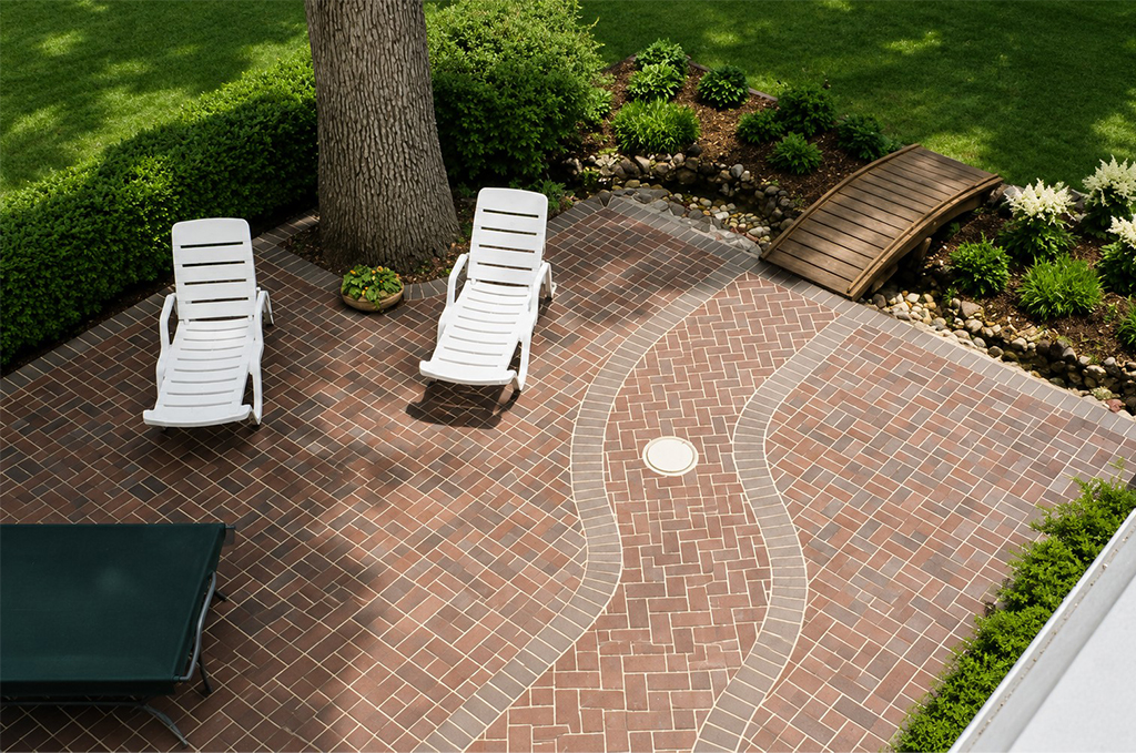 Paving brick patio at Klinger Lake near Sturgis Michigan by Marc Todd Concrete