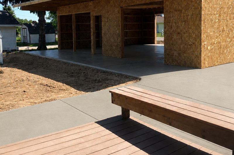 Concrete patio, garage floor, apron and sidewalk in Syracuse, Indiana