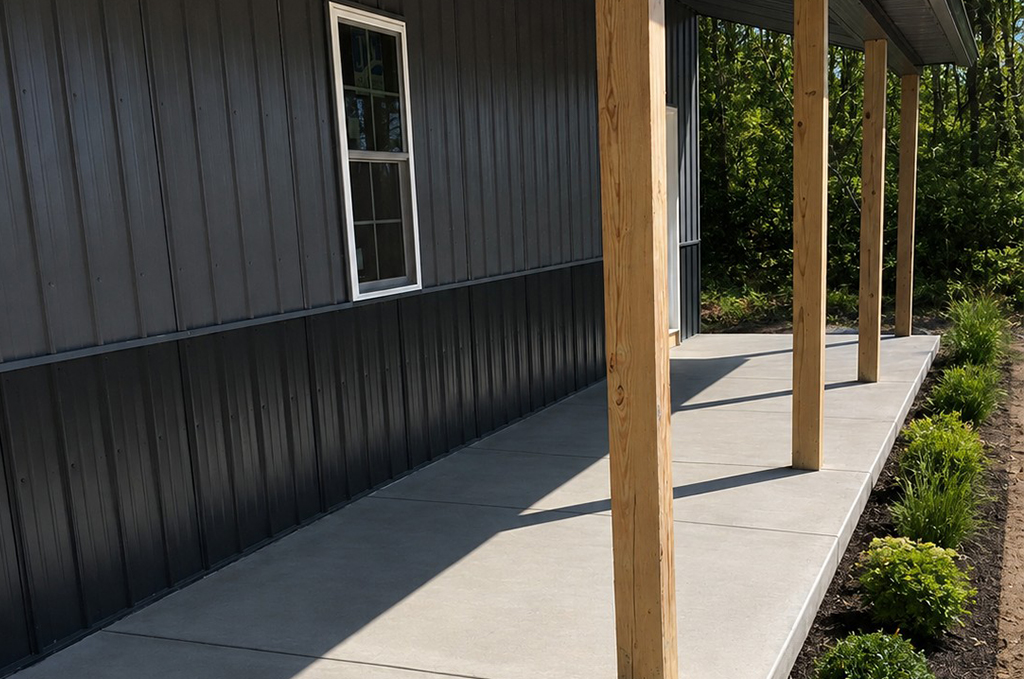 Concrete pole barn floor and porch in Three Rivers Michigan by Marc Todd Concrete