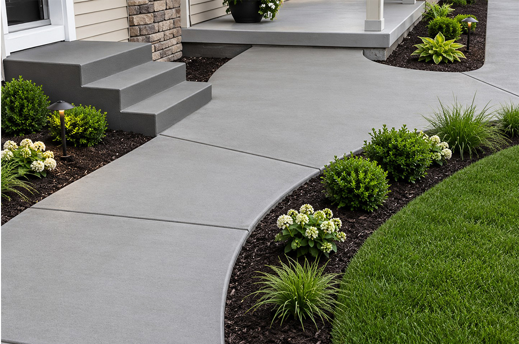 Curved decorative concrete sidewalk in Three Rivers Michigan by Marc Todd Concrete