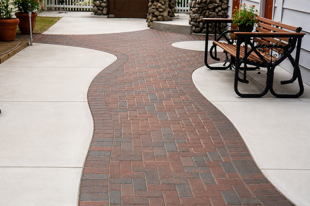 Decorative paver inlay installed in concrete in White Pigeon Michigan