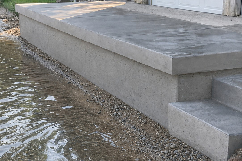 Specialty concrete seawall constructed at Klinger Lake near White Pigeon Michigan