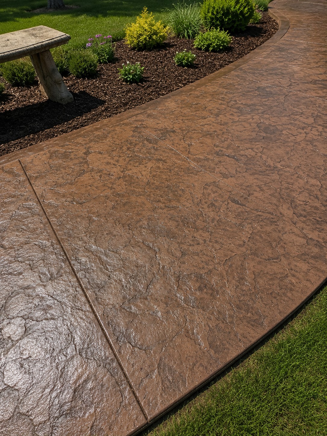 Stamped concrete patio and sidewalk completed in Three Rivers, Michigan by Marc Todd Concrete
