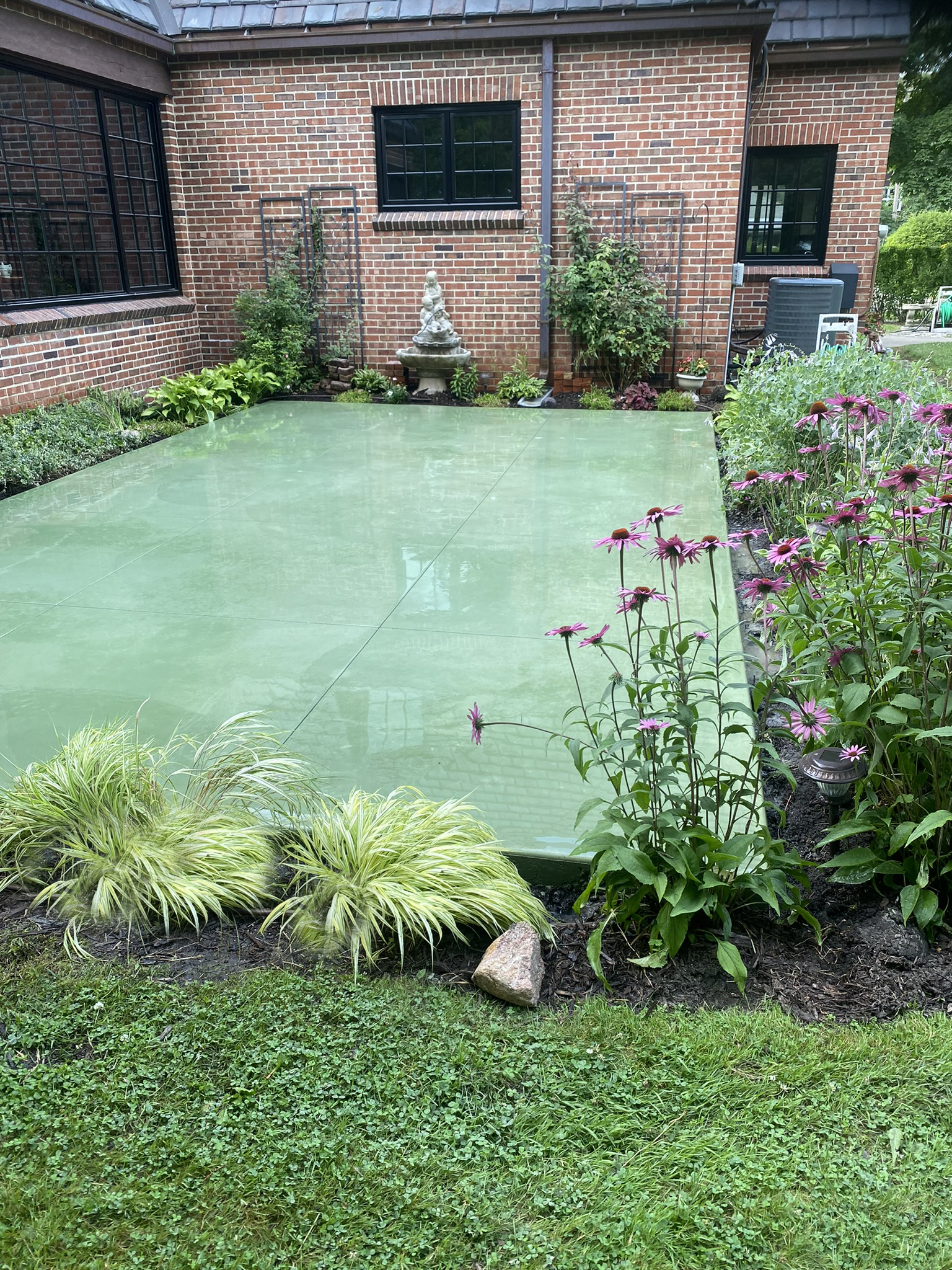 Colored concrete patio completed in Sturgis, Michigan by Marc Todd Concrete