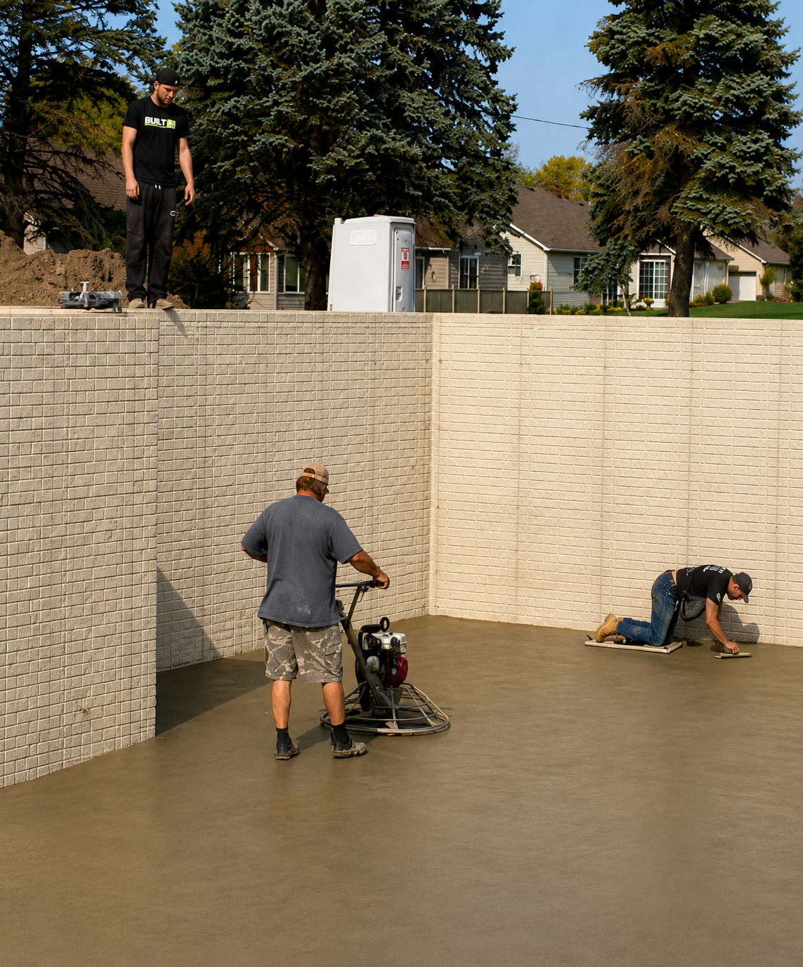MTC Concrete crew finishing a residential basement floor in Granger, Indiana.