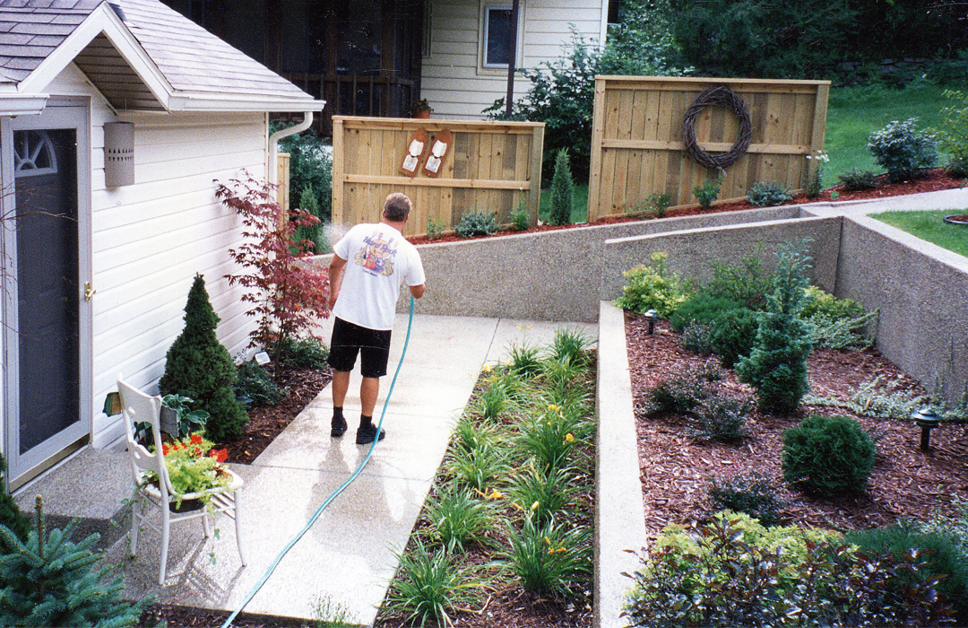 Exposed aggregate concrete planting beds in Sturgis Michigan