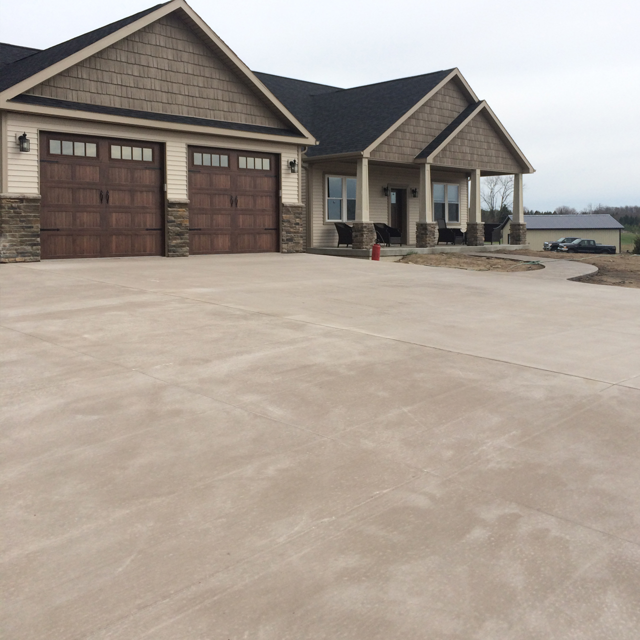 Colored concrete driveway on a steep grade in LaGrange Indiana
