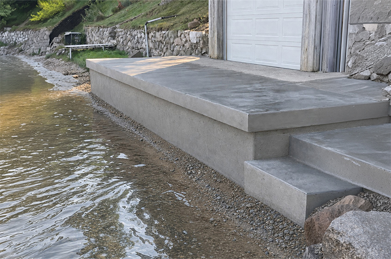Concrete seawall klinger lake in sturgis michigan installation by Marc Todd Concrete