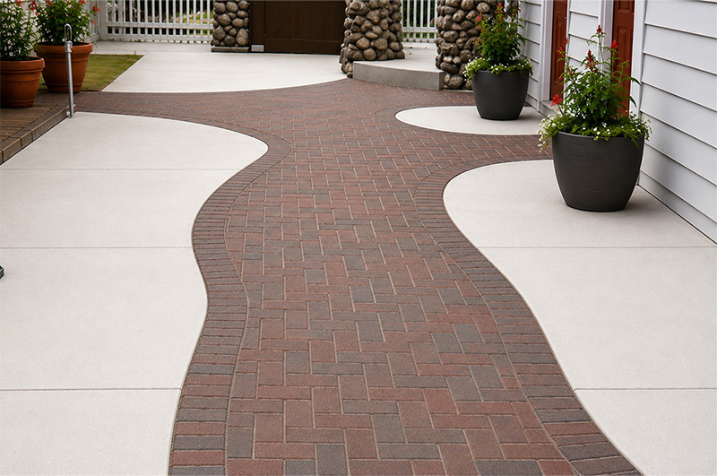 Paving brick inlaied in concrete poured by Marc Todd Concrete