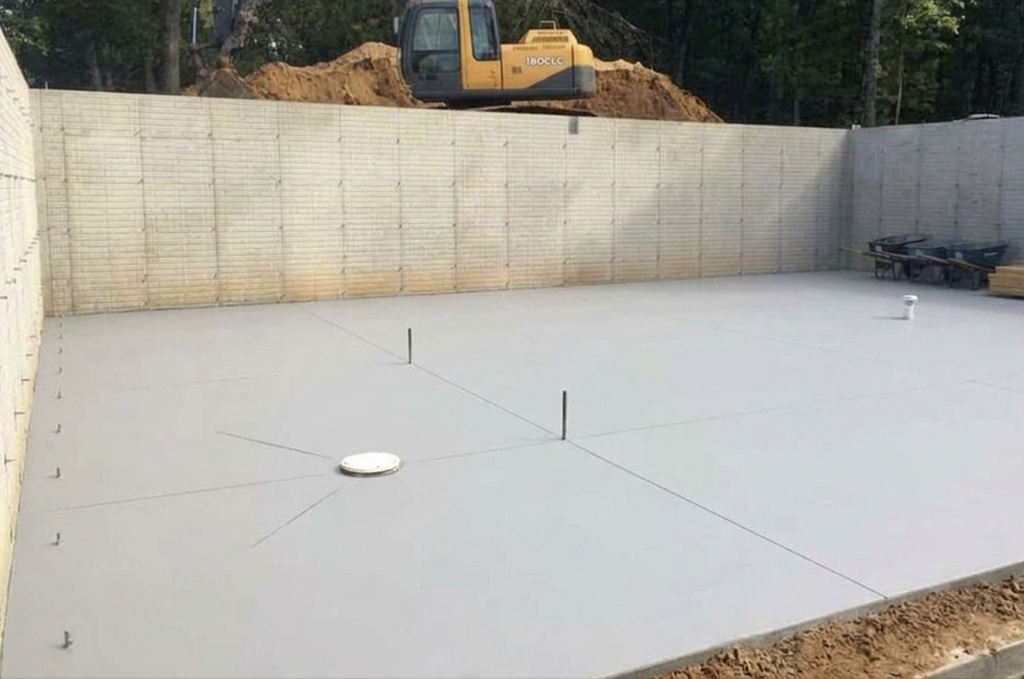 Poured concrete basement floor in Portage Michigan