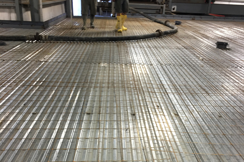 Second-story lightweight commercial concrete floor pumped for Lennard Ag in LaGrange Indiana