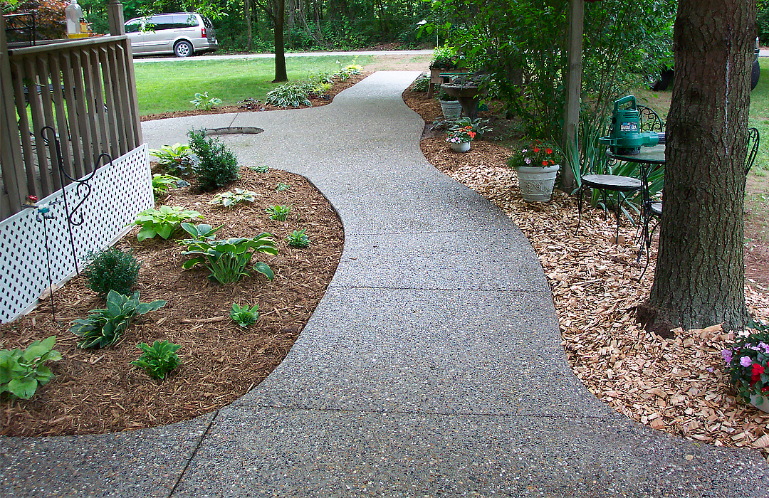 Exposed aggregate concrete sidewalk installed in LaGrange Indiana