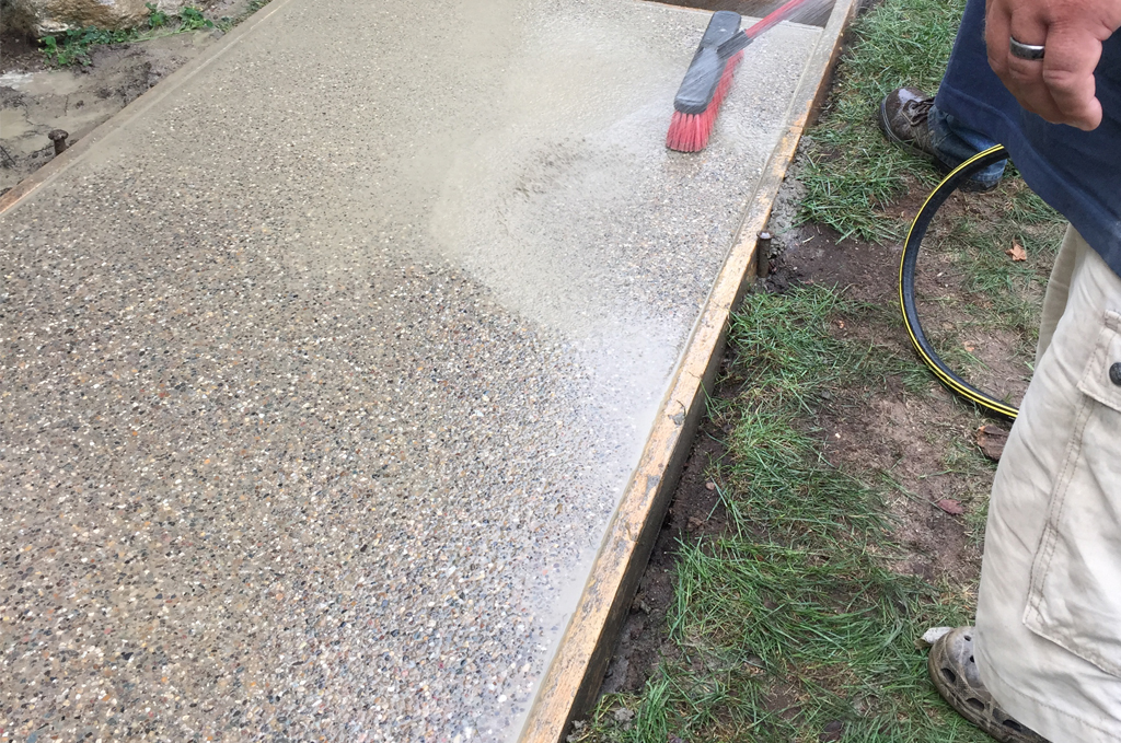 Exposed aggregate sidewalk finishing process in Angola Indiana