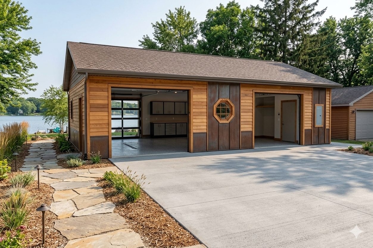 Finished drive-through concrete garage floor and approach in Elkhart Indiana