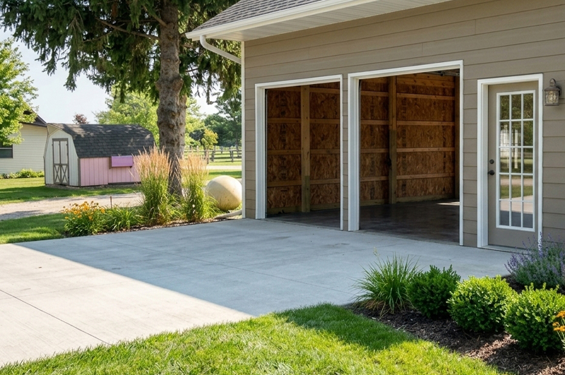 Finished concrete garage floor and approach in Schoolcraft Michigan