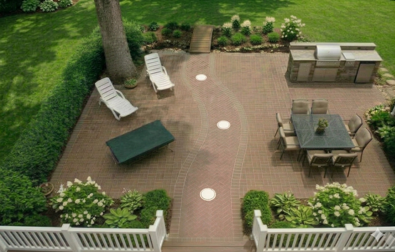 Finished concrete paver patio at Klinger Lake near White Pigeon Michigan