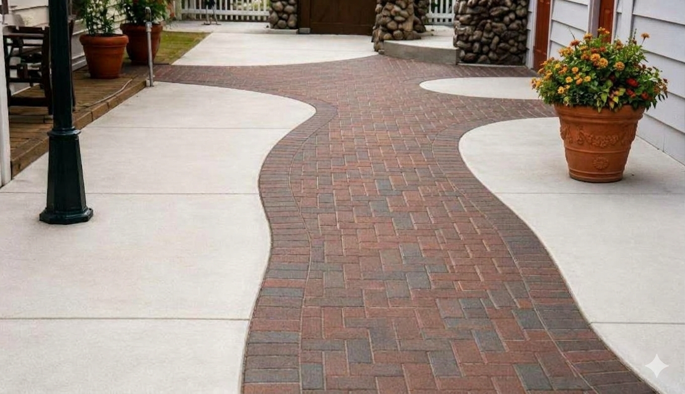 Curved concrete paver inlay at Klinger Lake near Sturgis Michigan
