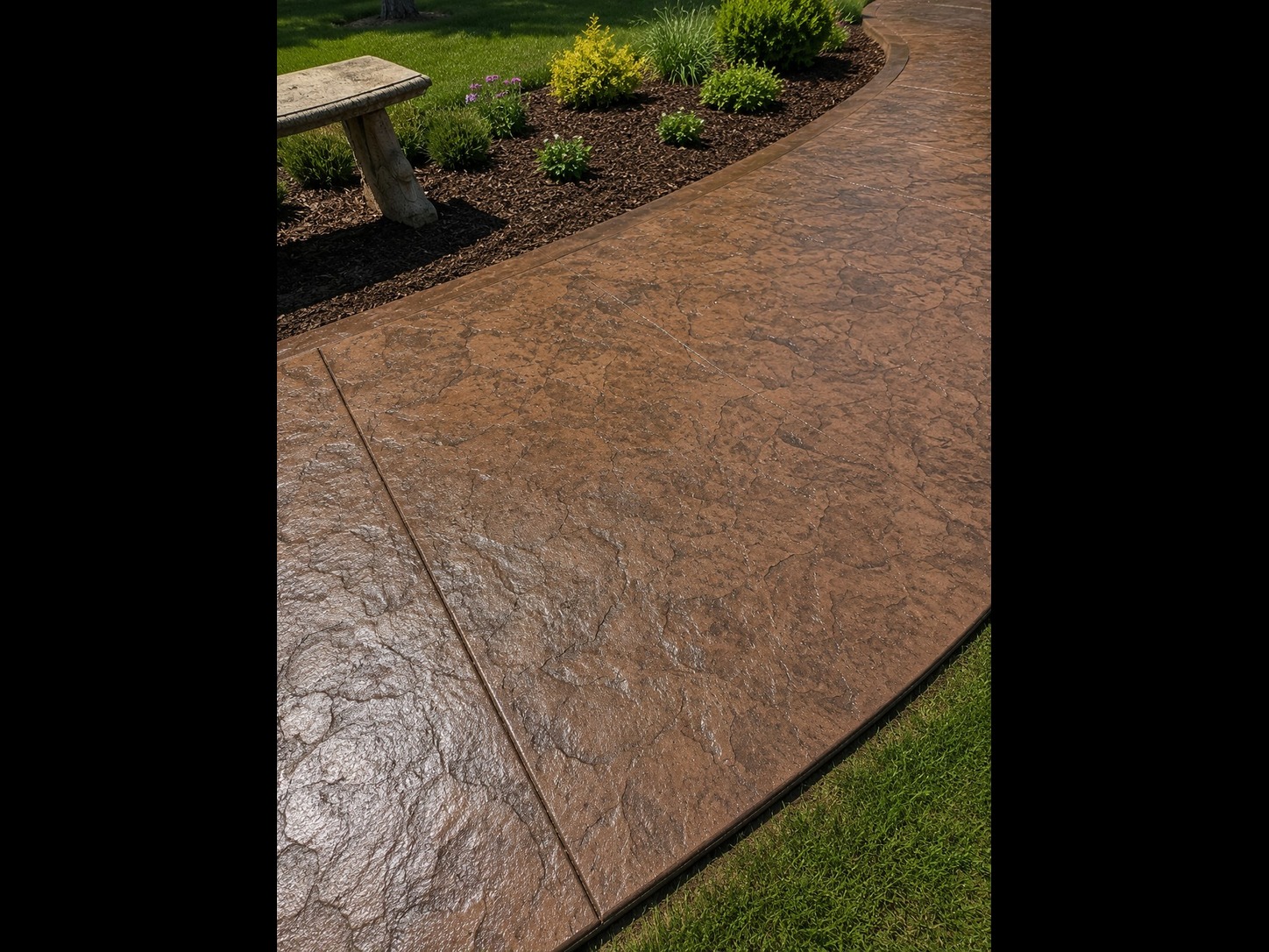 Stamped Concrete Patio With Fire Pit installed in Honeyville Indiana