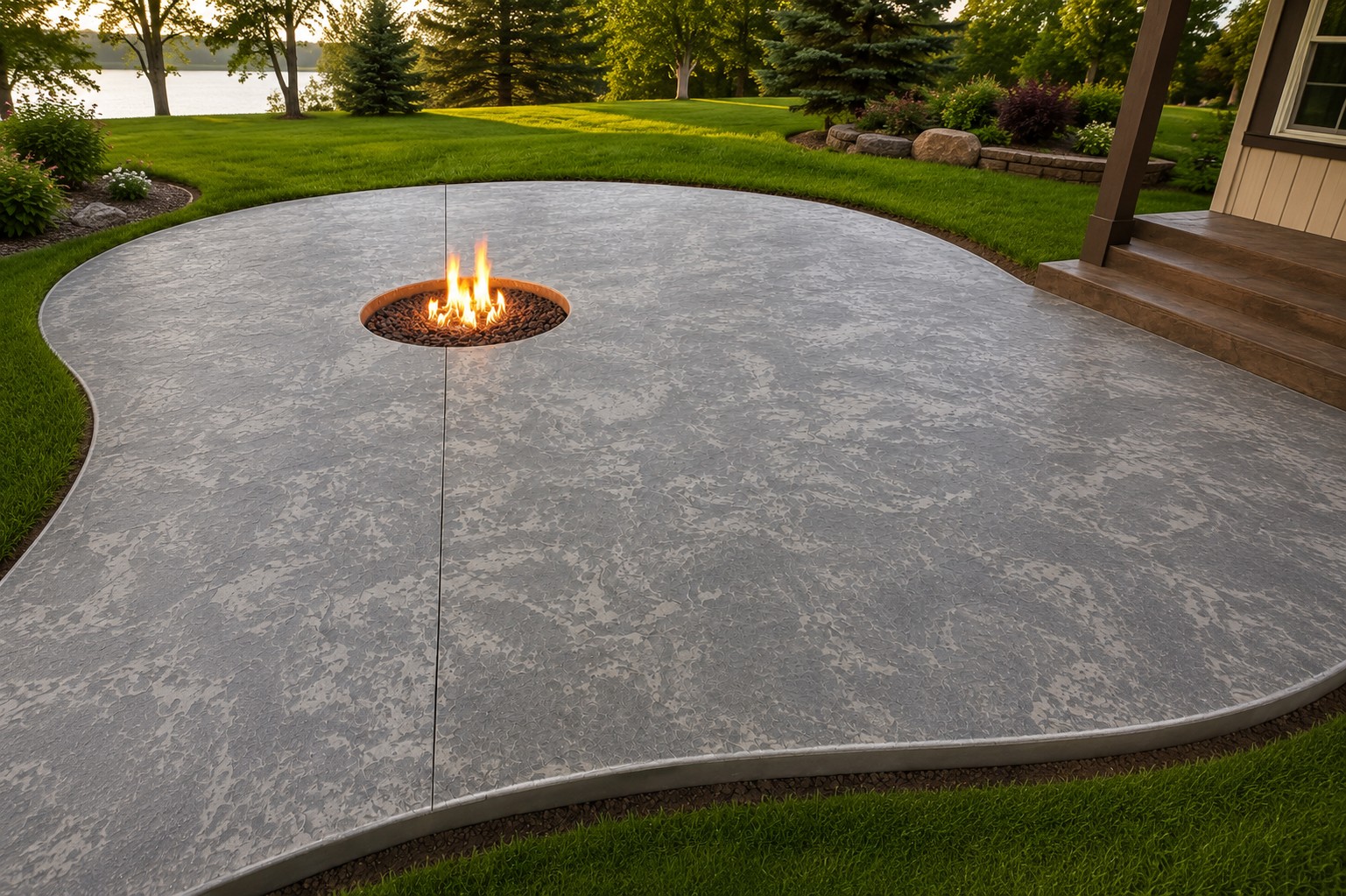 Stamped concrete patio with wood plank pattern in Sturgis, Michigan