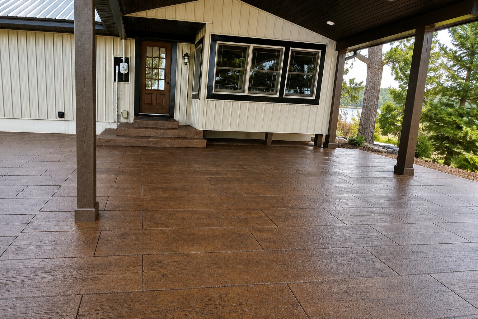 Stamped concrete patio and sidewalk completed in Three Rivers, Michigan by Marc Todd Concrete