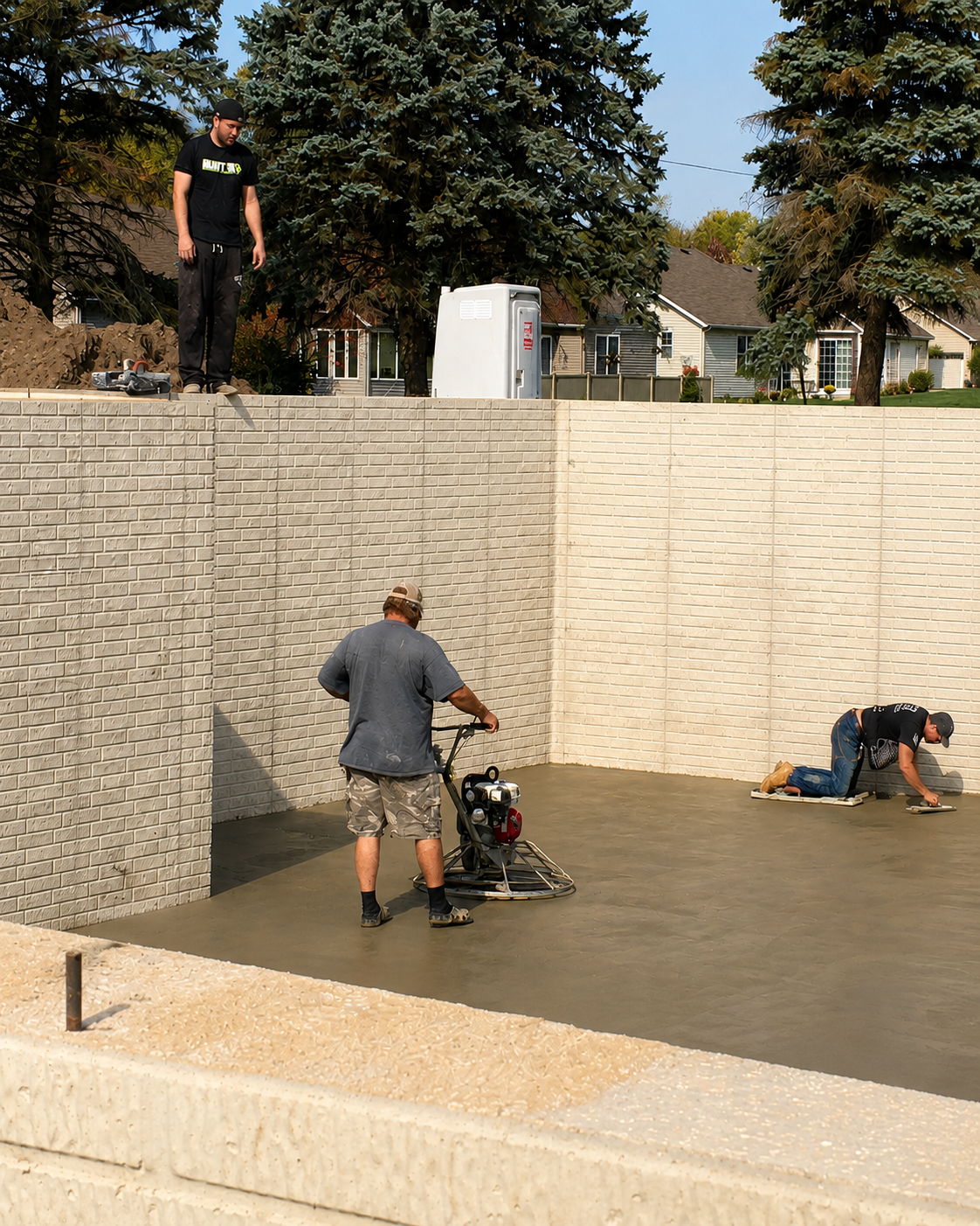 MTC Concrete crew finishing a residential basement floor in Granger, Indiana.